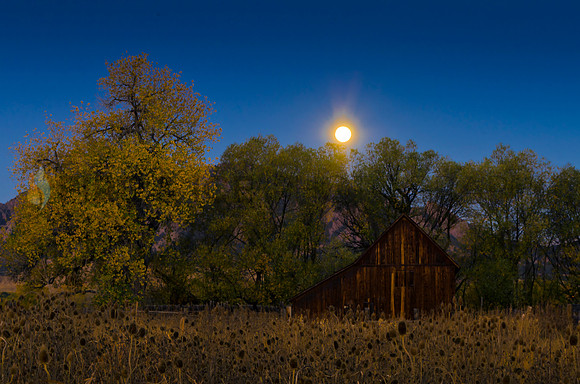 Boulder Barn and Moonset #2